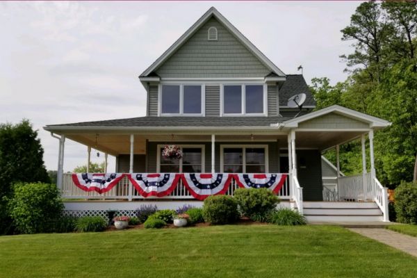 American flag bunting on house